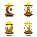 Ramadan Wooden Candlestick-DIY Candle Holder Decoration Star Moon Three-dimensional Decoration Ramadan Decor
