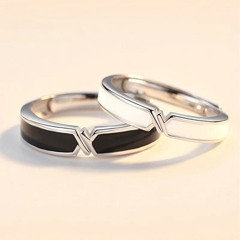 BASQUESUN Factory  Bonds Couples Interweaving Cross Fashion Versatile Black and White Dropped Adhesive Open Creative Ring