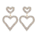 AA016271 925 Silver Needle Exaggerated Diamond Heart Earrings Jewelry Double Dangling Heart Earrings Women