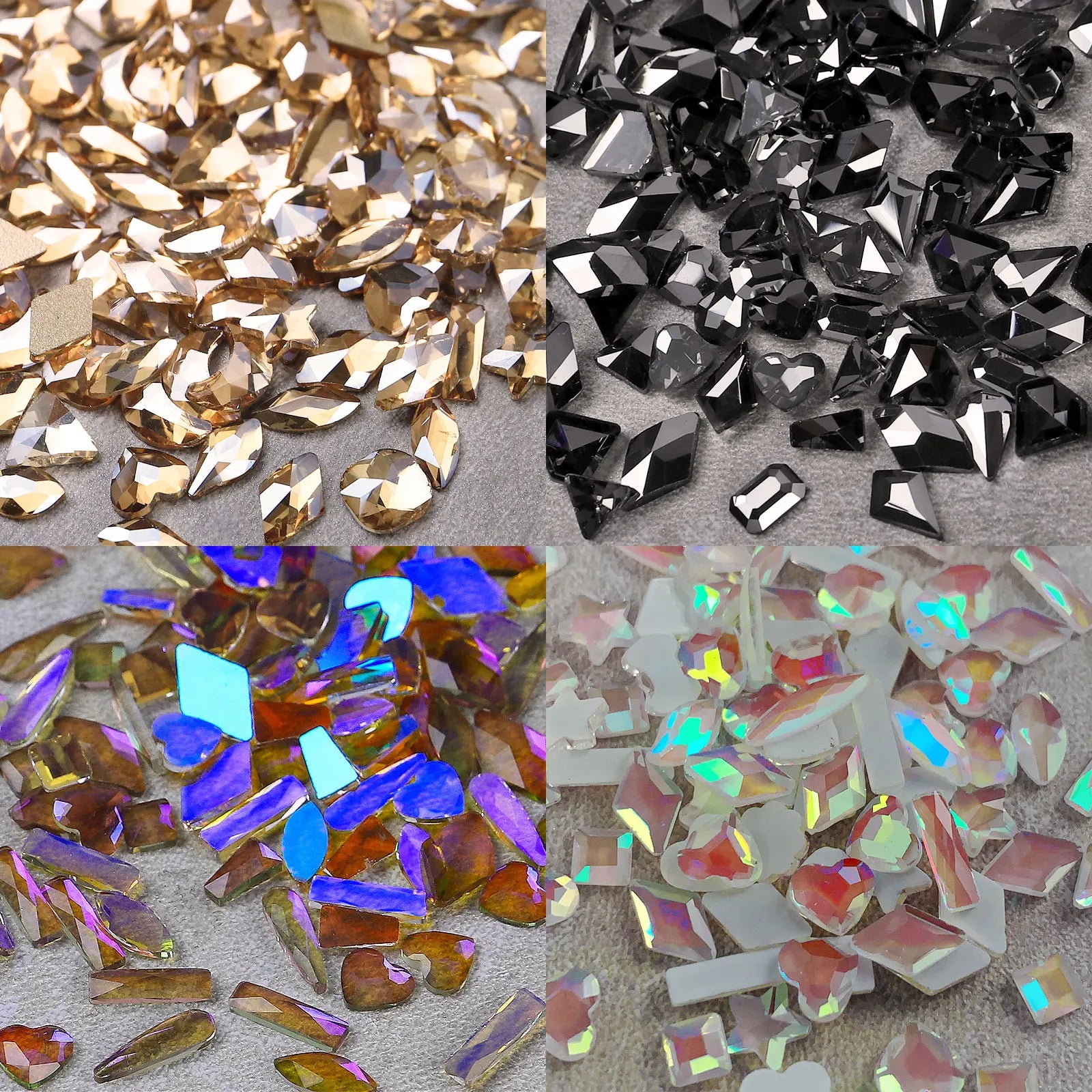100pcs Nail Art Accessories Aurora Silver Black ABcolor Special-shaped Glass Flat Bottom Rhinestones DIY Nail Art Jewelry