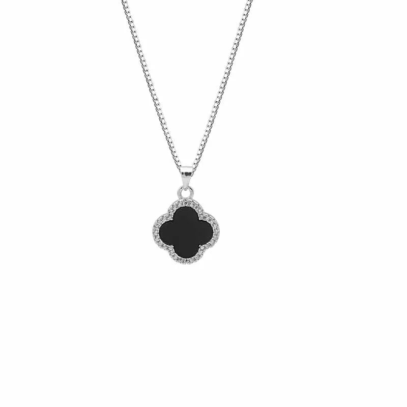 Vintage Four Leaf Clover Pendant Necklace Women Jewelry 925 Sterling Silver CZ Diamond Necklace