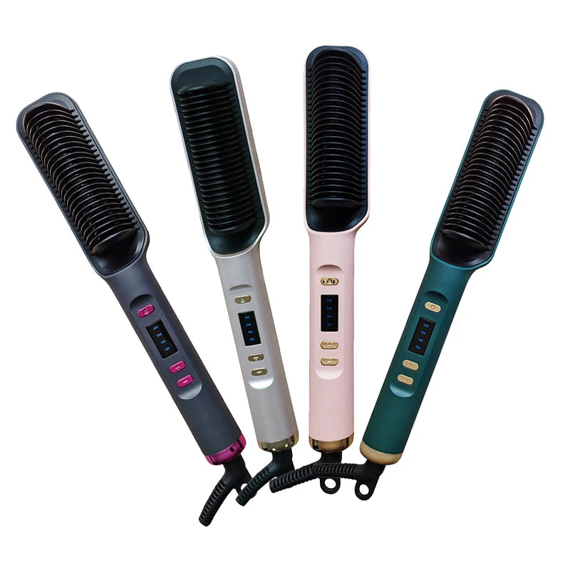 Multifunctional 2 in 1 Fast Heating Curler Hair Straightener Electric Straightening Comb Iron Hair Styling Tool Brush Hot Comb