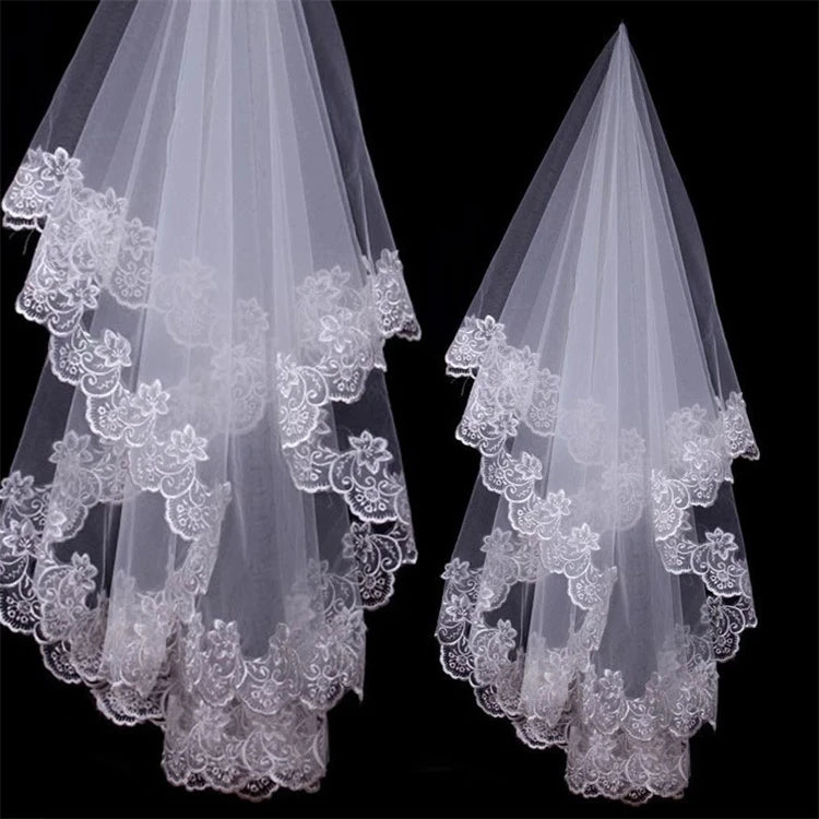 Wholesale Wedding Veil White Ivory Lace Bridal Veil Appliques Lace Edge Wedding Accessories