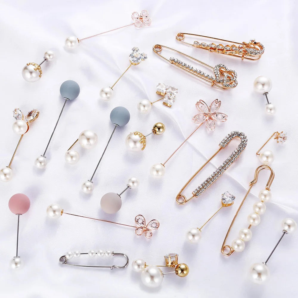 Go Party Wholesale 23Pcs/Set Decorative Brooches Crystal Flower Heart Star Brooches Women Pearl Brooch Pins Clothing Jewelry