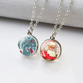 Santa Claus Crystal Ball Necklace Classic Link Chain 2023 New Christmas Jewelry for Kids Girls Women Party Wedding Gift