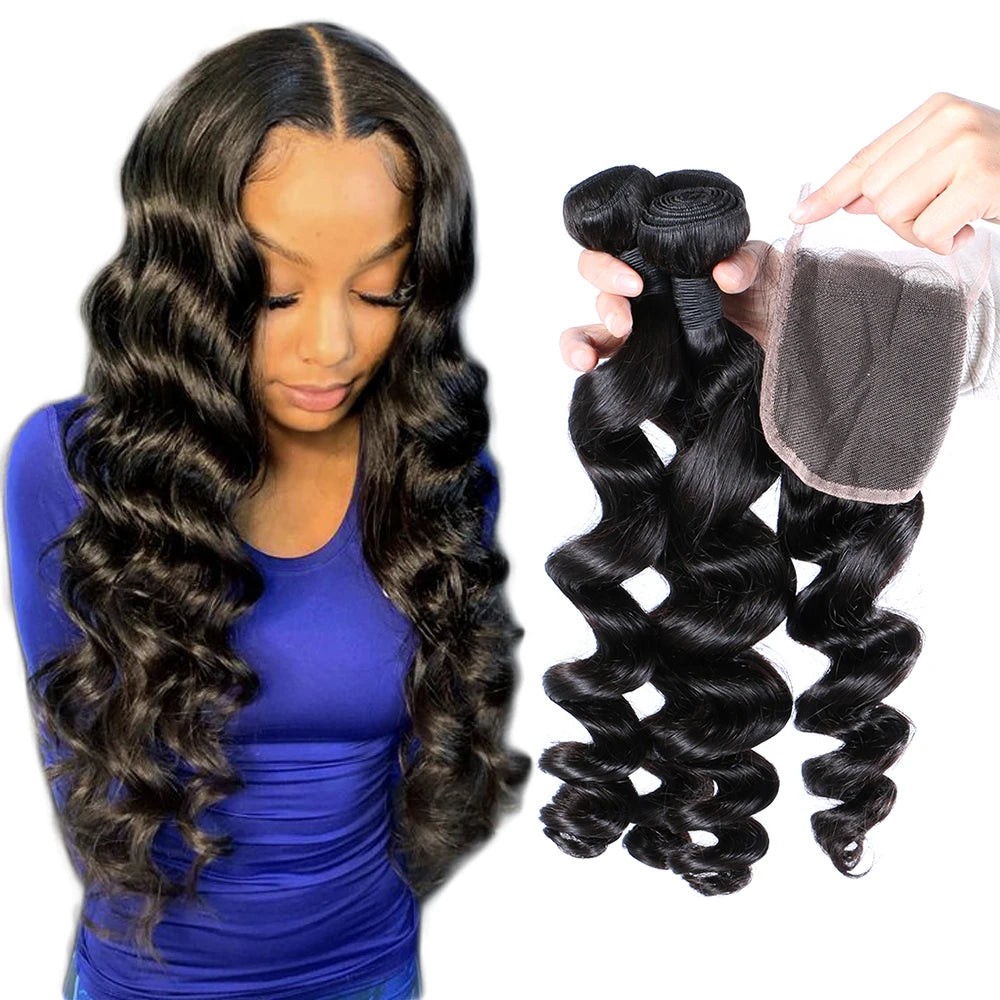 Free Shipping High Quality Grade 10a Virgin Remy Hair Different Styles Loose Wave Brazilian Hair Bundle Lace Closure