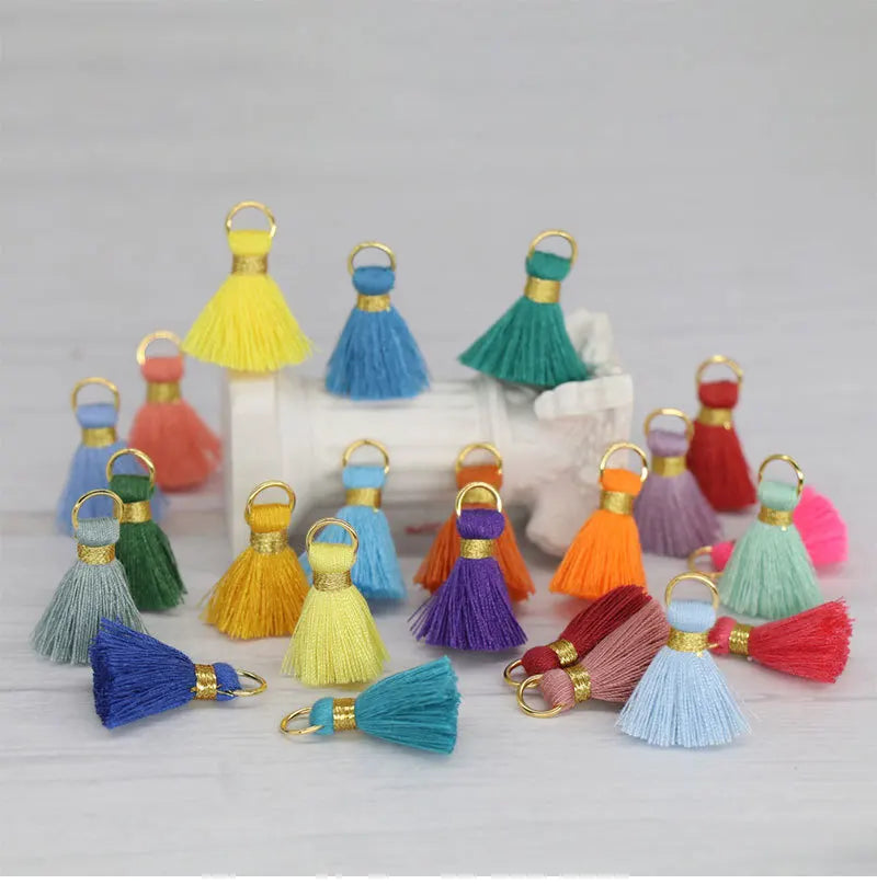 MINI Craft Tassel 2cm Cotton Tassel Gold Metal Ring Gold Wire Tied Tassel for DIY Bags Bracelet Earring Clothing