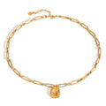 18k Gold Stainless Steel Simple Hammered Special Shaped Steel Bead Pendant Necklace 42+5cm