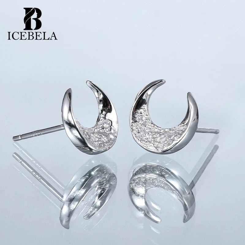 Fine Jewelry Designer Earrings Cold Cool Minimalist Korean 925 Sterling Silver Moon Shape Stud Earring for Girls