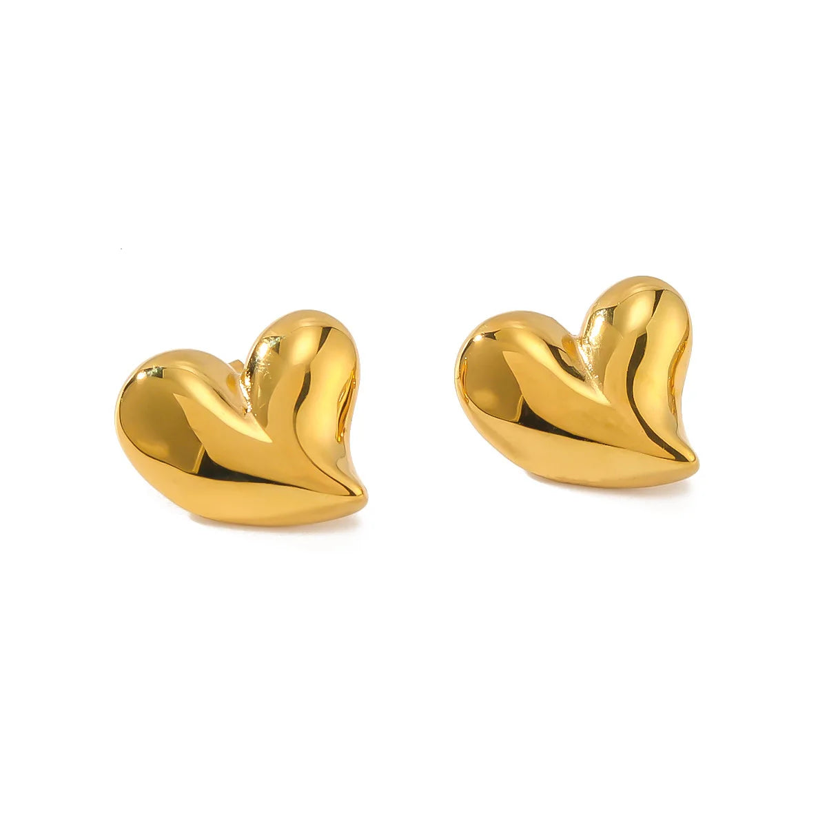 Wholesales Bulk Trendy Simple 18K Gold Plated Stainless Steel Waterproof Smooth Heart Stud Earrings