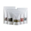 Custom Logo Grease Proof White Kraft Paper Zipper Stand up Bag for Nuts Tea Packaging with Window