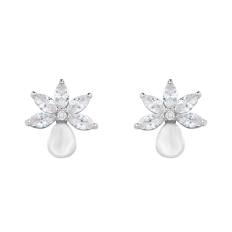 New Arrival CZ and Shell Pearl Leaf Drop Earrings Fashionable Crystal Jewelry for Brides or Bridesmaids