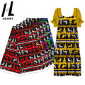 Oem Accept in Stock Black Red Printed Elk Christmas Polyester Fabric for Garment Dresses