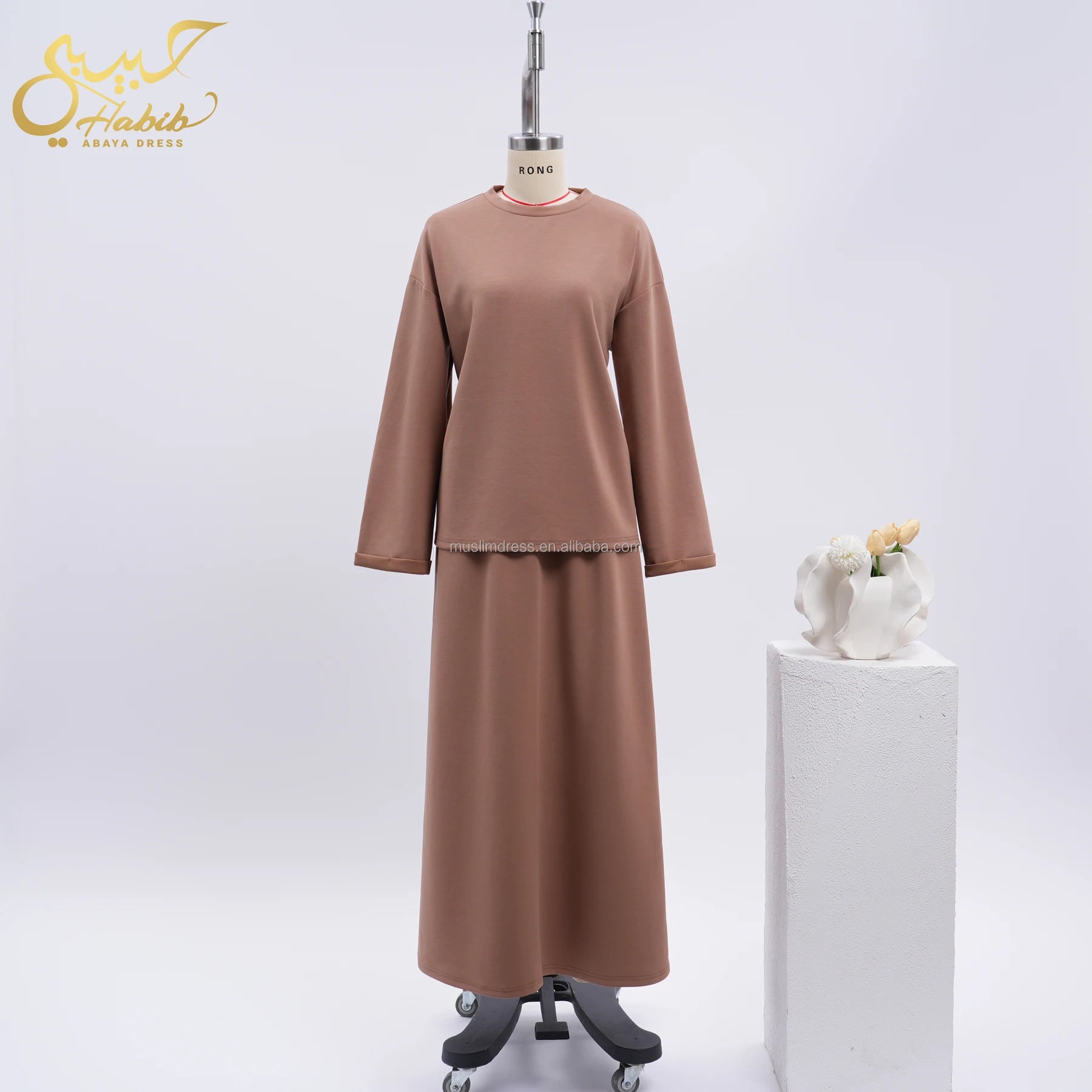 Habib Winter 2 Pieces Muslim Women Casual Skirt Top Set Wholesale Long Top and Skirt Set for Muslim Women