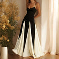 Plus Size Women's Elegant Black White Contrast Casual Maxi Dress Sling Loose Fit Vacation Wedding Party Empire  High Street