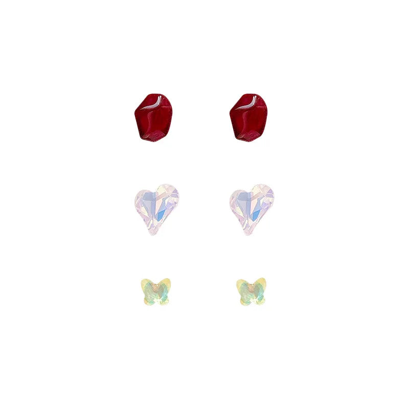 2025 Summer New Fresh Gradient Color Butterfly Heart Earrings Set Fashion Geometric Earrings Jewelry Gifts for Women