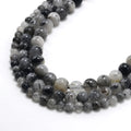 Bestone Round Loose Beads Crystal Beads Black Rutilated Quartz for DIY Jewelry Making