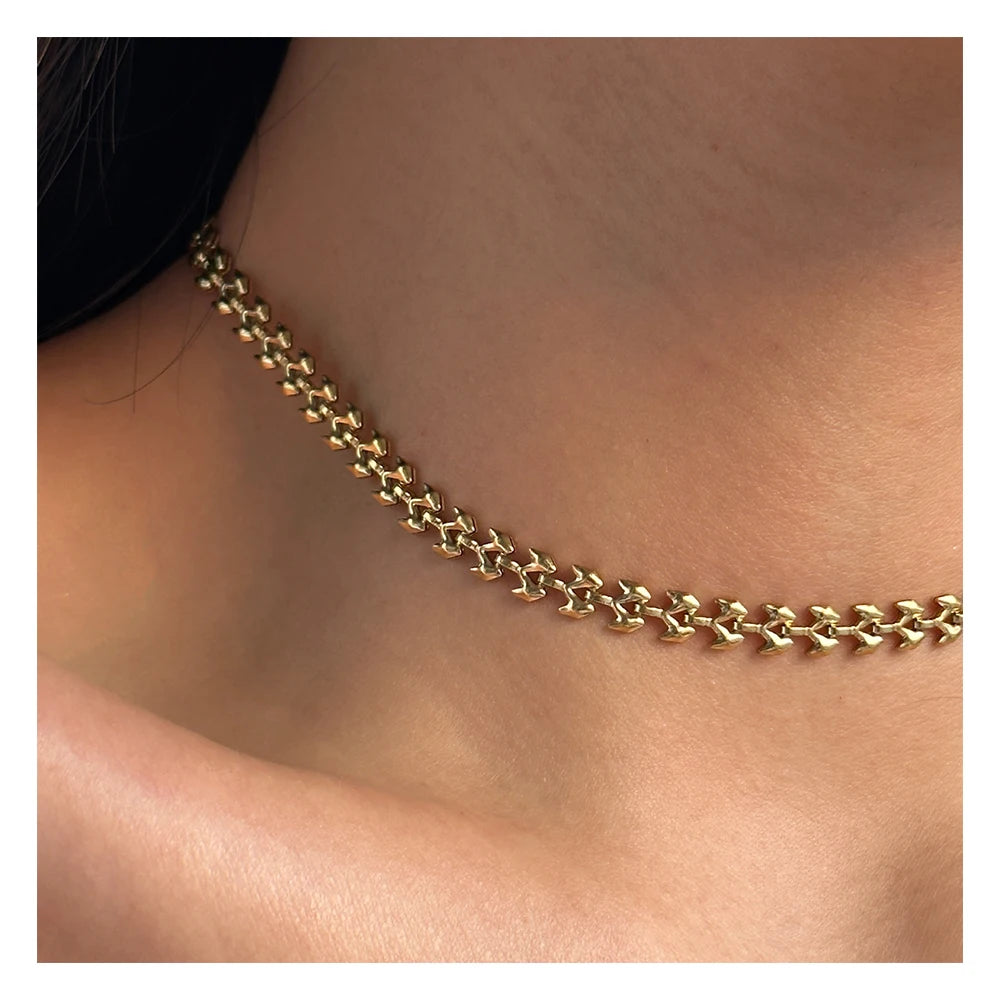 YF4066 Vintage Fashion 18k Gold Plated Tarnish Free Stainless Steel Necklace Wheat Cherry Aircraft Geometry Chain Necklaces