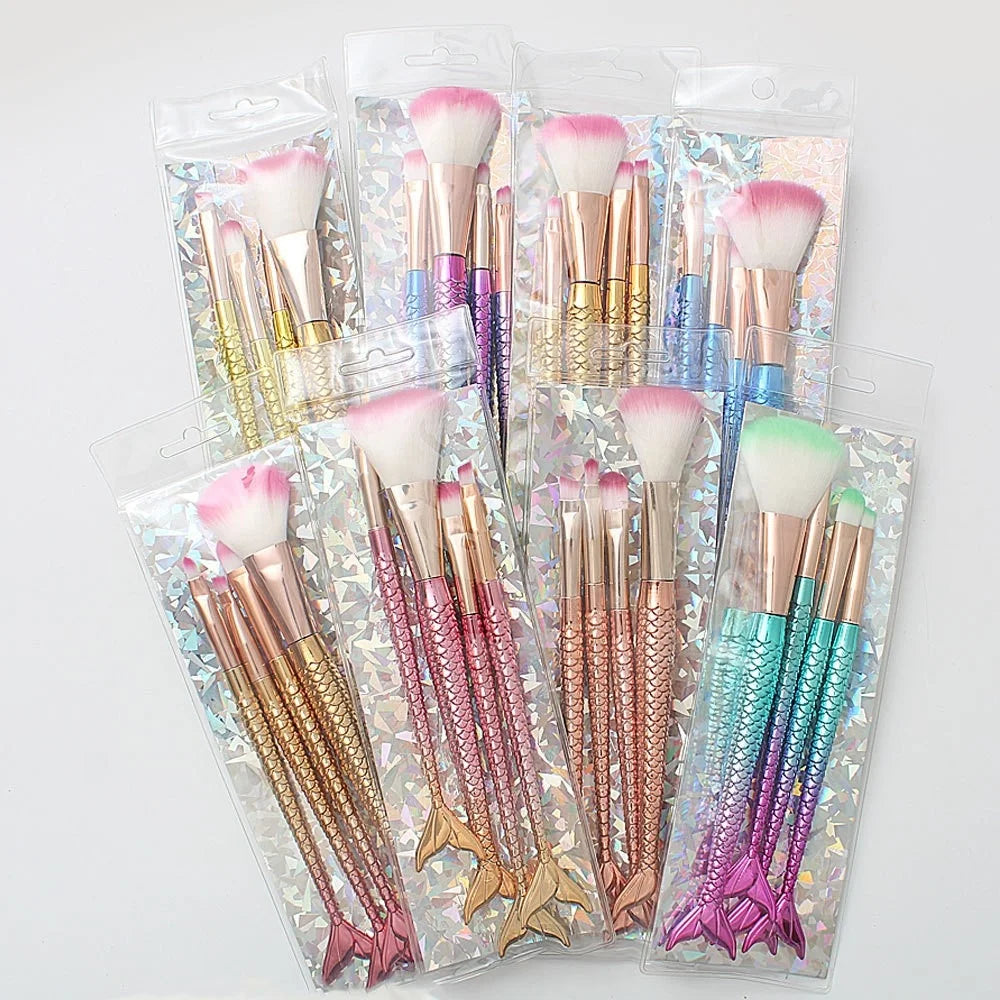 Makeup Brushes Set New Gradient Mermaid Shaped Makeup Brush Set 4PCS Vegan Makeup Base Synthetic Hair Foundation Brush 40pcs