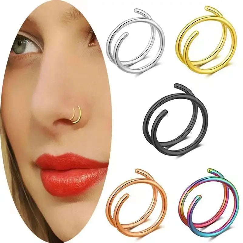 Evorte 20G 316L Stainless Steel Multi-colors Double Hoops Nose Labret Ring Barbell Clip-on Unisex Nose Ear Piercing Jewelry