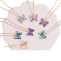 Female Fashion Jewelry Stainless Steel Gradual Color Butterfly Crystal Pendant Necklace with Link Chain Trendy Style for Gift