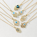 Hollow Hand Hamsa Gold Plated Evil Eye Necklace Women Shiny Heart Drop Turkish Blue Eye Sweater Clavicle Chain Jewelry