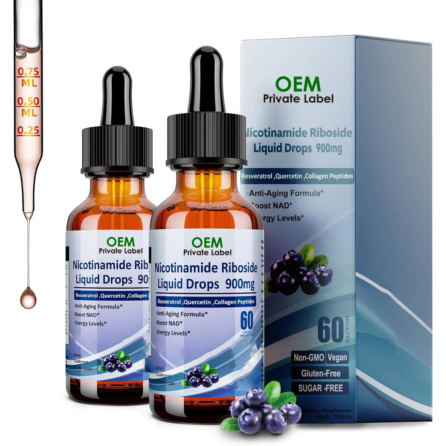 NAD Supplements NAD Nicotinamide Riboside Resveratrol Quercetin Niacin Collagen Biotin Liquid NAD for Anti-Aging Skin Energy