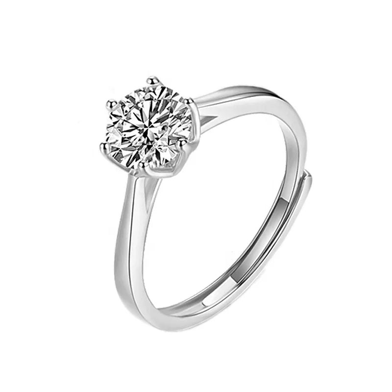 X08211 Classic Six Claw 1CT 2CT Moissanite Ring Women 925 Sterling Silver Bridal Wedding Promise Ring Adjustable Fine Jewelry
