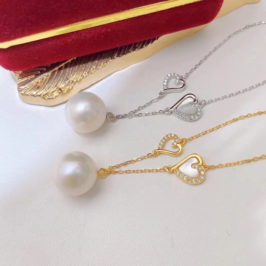 N231 11-12mm DIY Natural  Freshwater Pearl Charm Pendant Necklace Chain Accessory 925 Sterling Silver Jewelry for Women