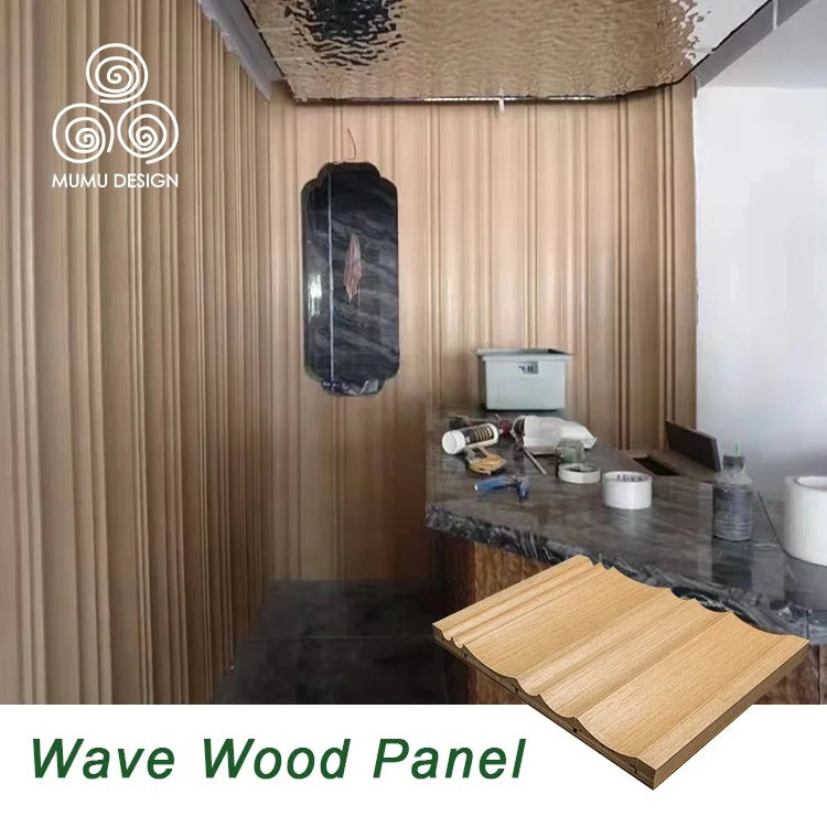 MUMU 3D Decorative Timber Wallboard Interior Wood Grain Wainscoting Building Fluted Wooden Board Wall Panel
