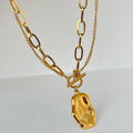 2023 Dazan Summer New 18k Pvd Gold Plated Stainless Steel Modern Double Baroque Pendant Ot Buckle Necklace for Party Daily