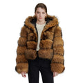 Classic Design Real Raccoon Fur Coat With Hood Women Winter Fluffy Luxury Fur Coat