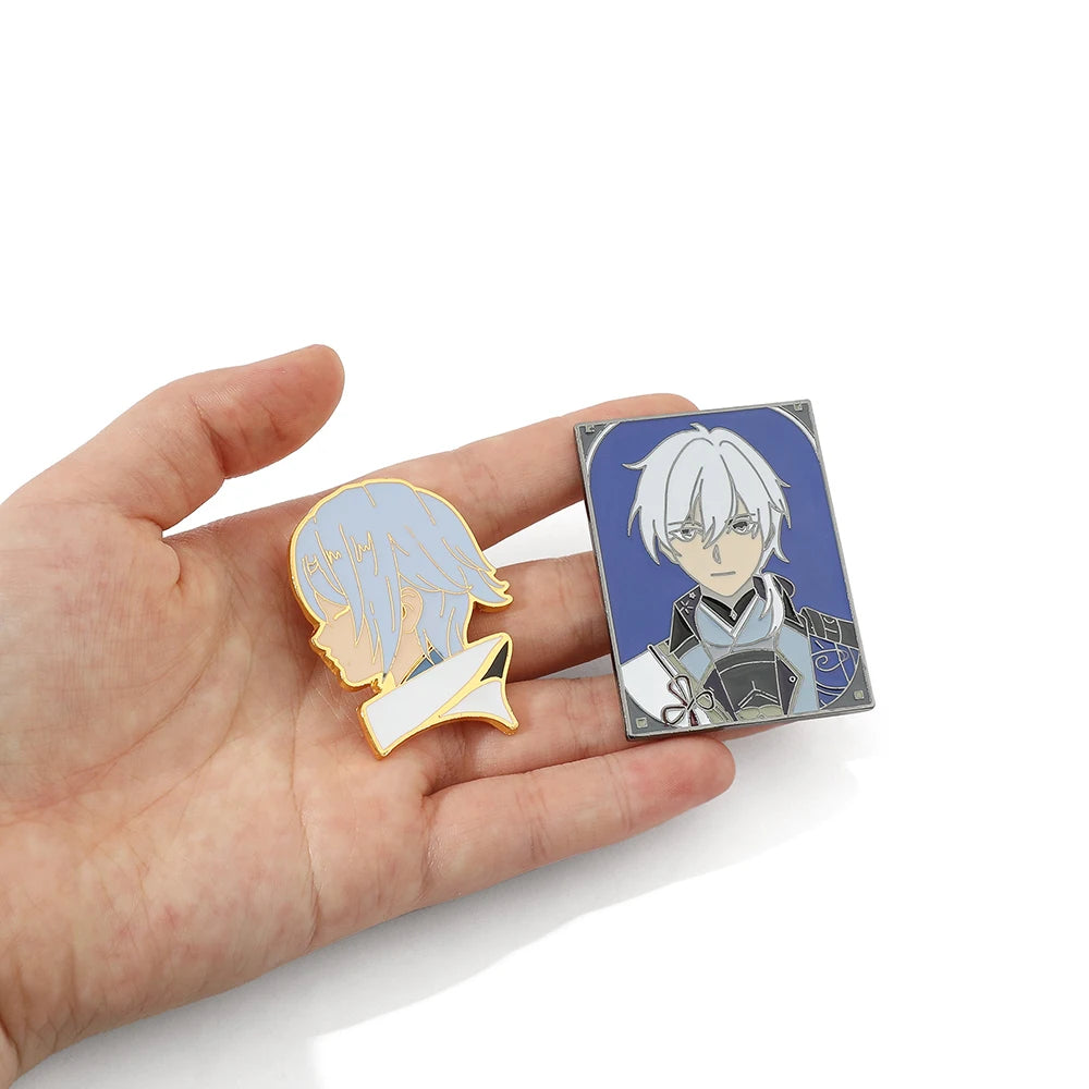 2 Style Game Genshin Impact Metal Brooch Cartoon Character Kamisato Ayato Cosplay Clothing Accessory for Gifts