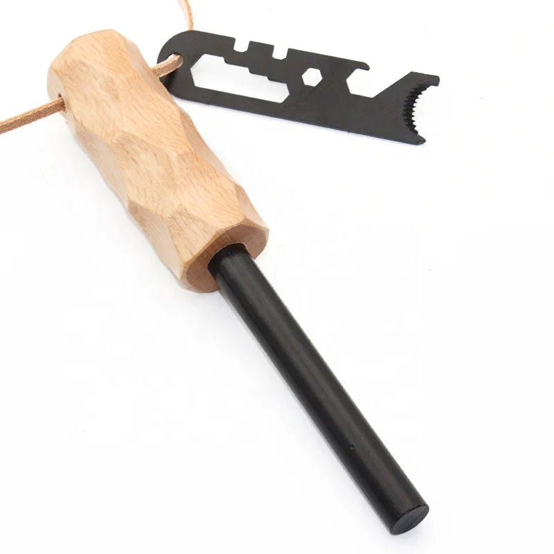 Survival Products Emergency Multi-Tools Striker Large Wooden Handle Magnesium Fire Starter