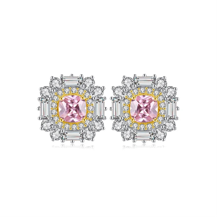 Stylish Women Jewelry 925 Sterling Silver Colored Zircon Flower Shaped Gemstone Stud Earrings
