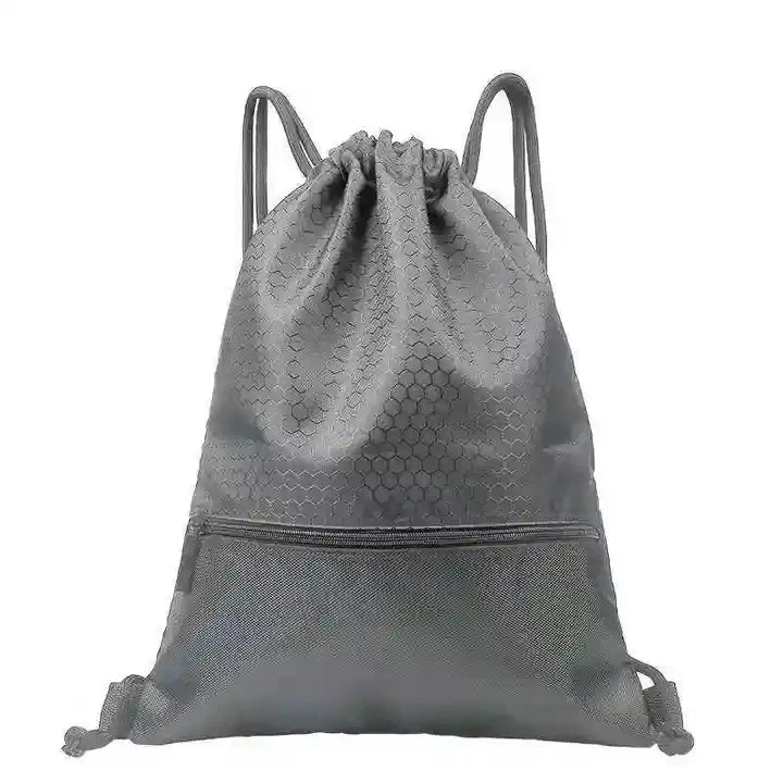 Custom Logo Large Capacity Waterproof Gym Black Blank 420d Polyester Sport Drawstring Backpack Bag With Pocket
