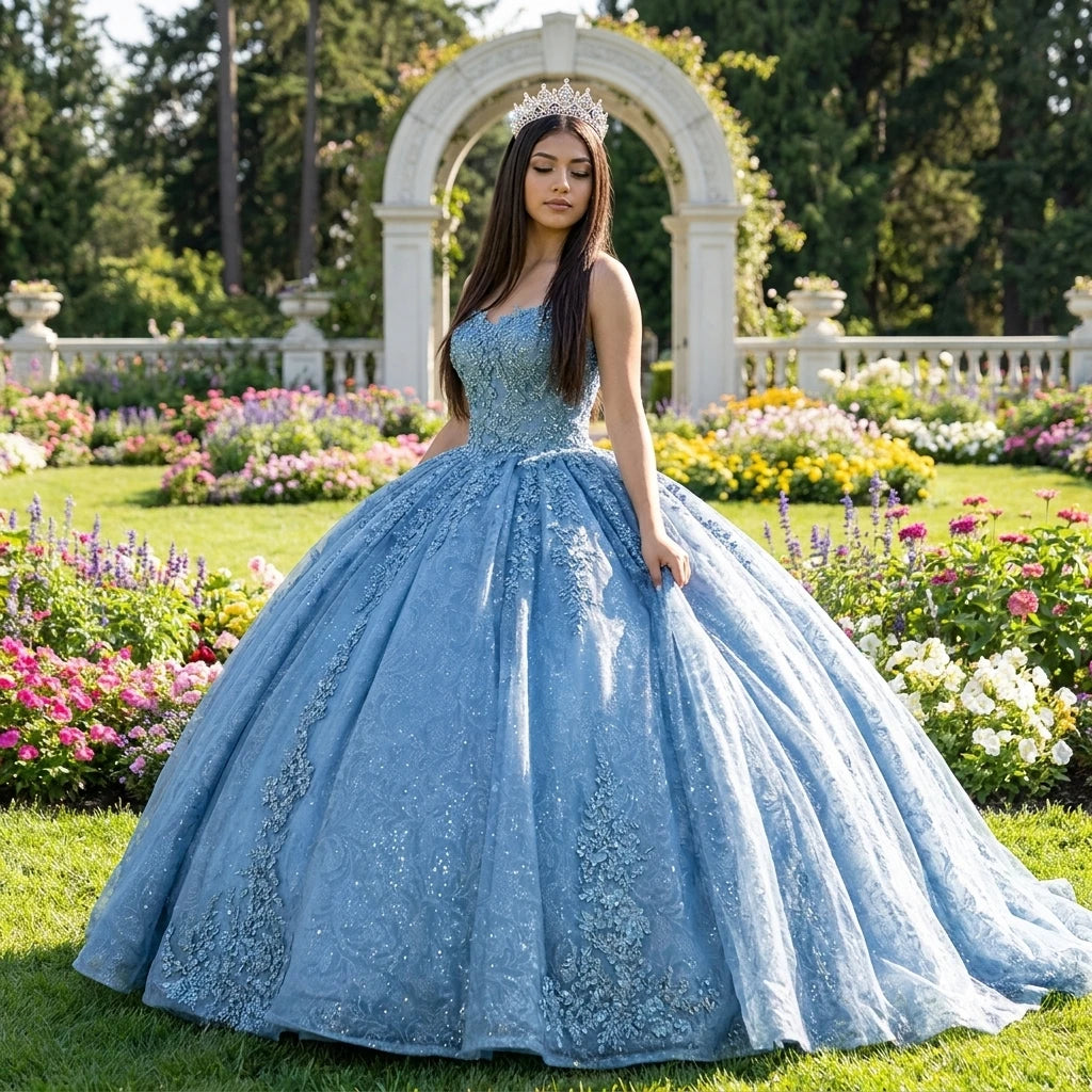 Blue Beading Quinceanera Dress 2024 Lace Applique Sweet 16 Birthday Party Gown Sweetheart Princess 7576-2