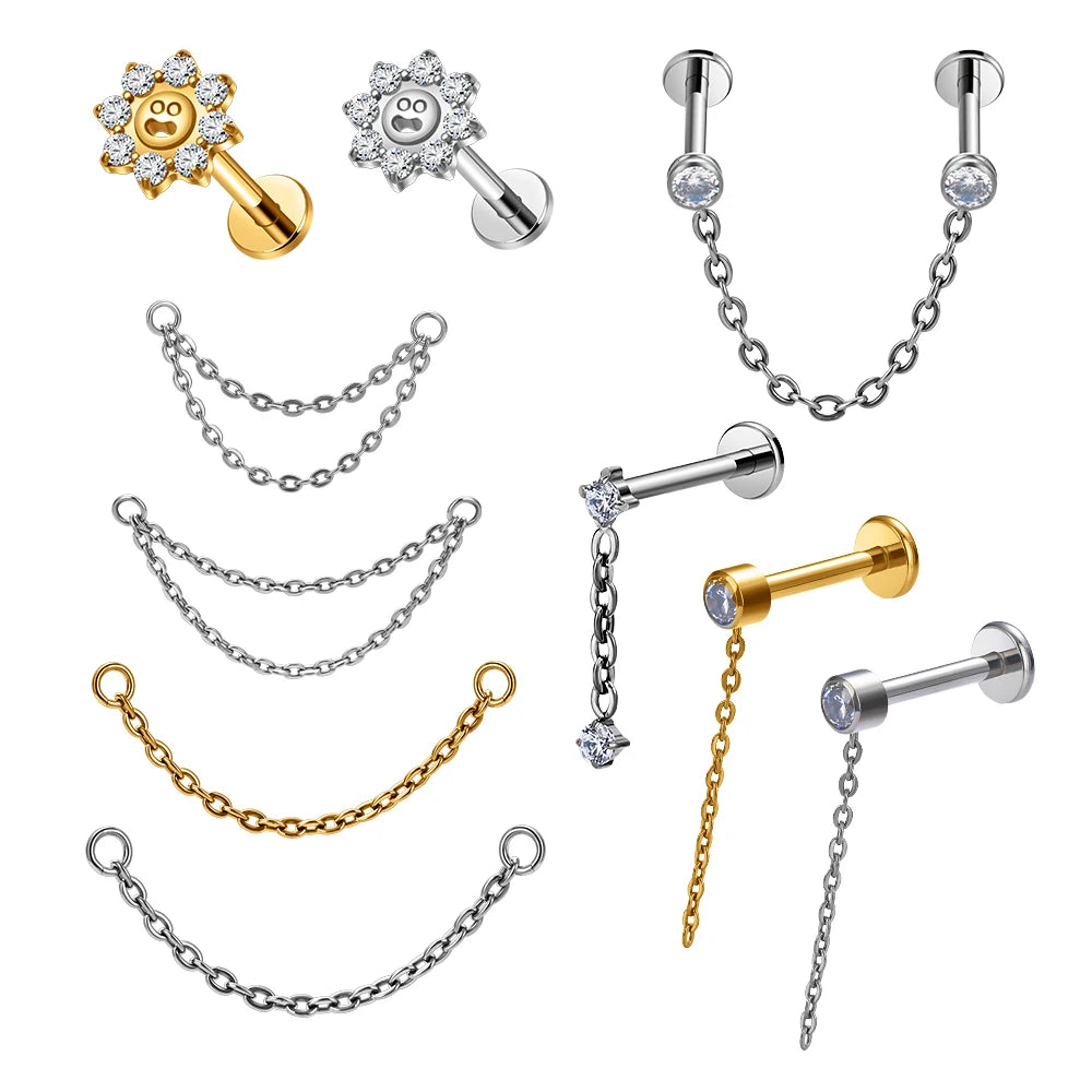 Wholesale ASTM G23 Titanium SunFlower Shape Hinged Earring CZ Inlay Hinged Clicker Nose Nostril Ring Women Piercing Jewelry