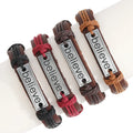 Hot Selling Engrave Believe Letter  Hand-woven Rope Men Bangle Real Leather Bracelet 4 Color Fashion Bracelets for Men