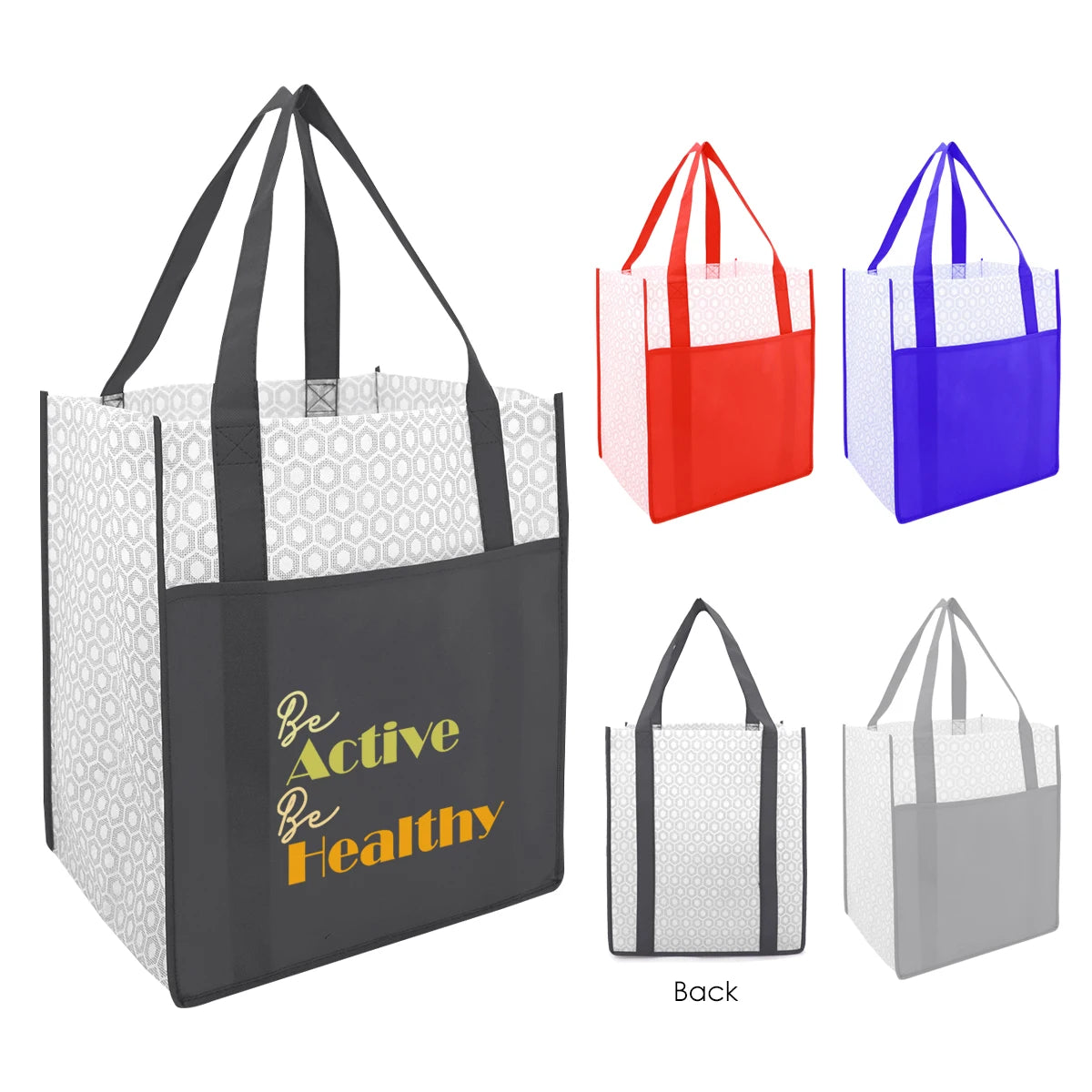 Boutique Reusable Luxury Non-Woven Tote Bag with Large Front Pocket and Letter Pattern for Lunch Grocery Shopping or As a Gift