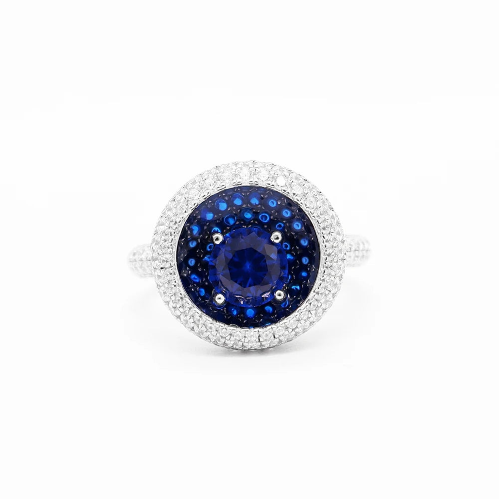 Luxury 925 Sterling Silver Wedding Party Ring Blue Synthetic Zircon 18K Enamel Brilliant Cut Diamond CNAS Certified Anniversary