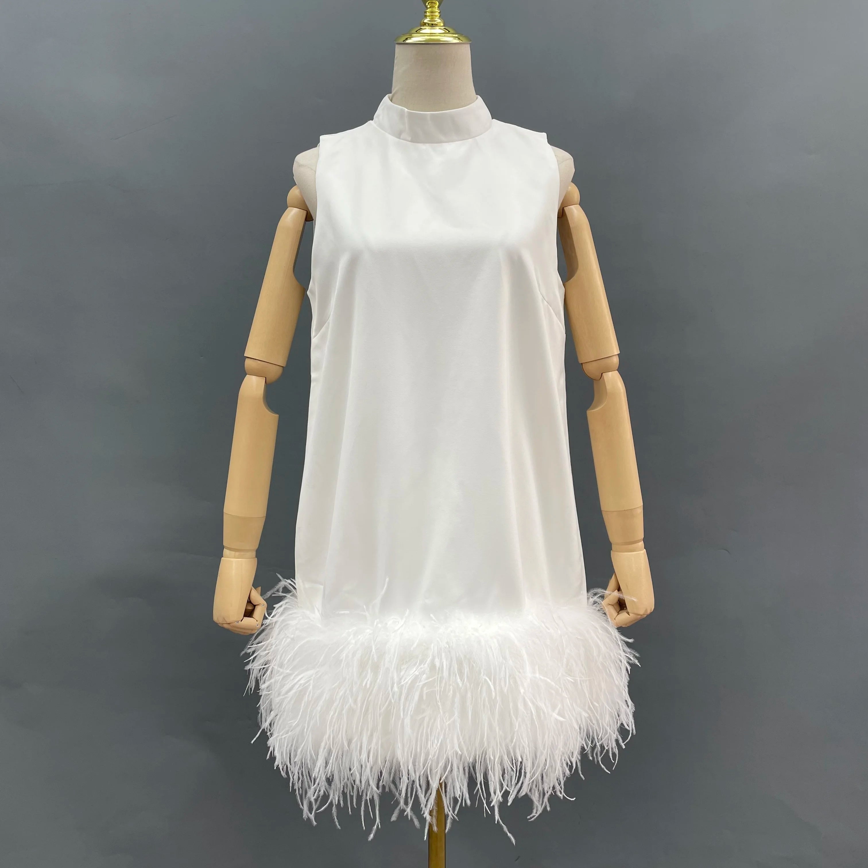 Janefur 2023 Custom Designer Fashion Boutique Clothing Lady Summer Elegant Dress With Feather