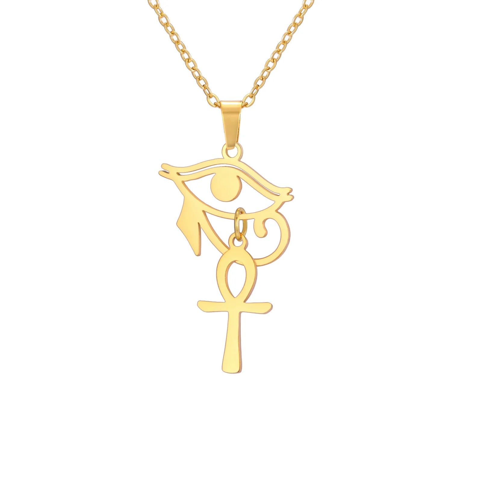 Vintage Stainless Steel the Eye of Hours Charm Necklace Gold Plated the Hathor Pendant Necklace Jewelry Amulet for Women Men