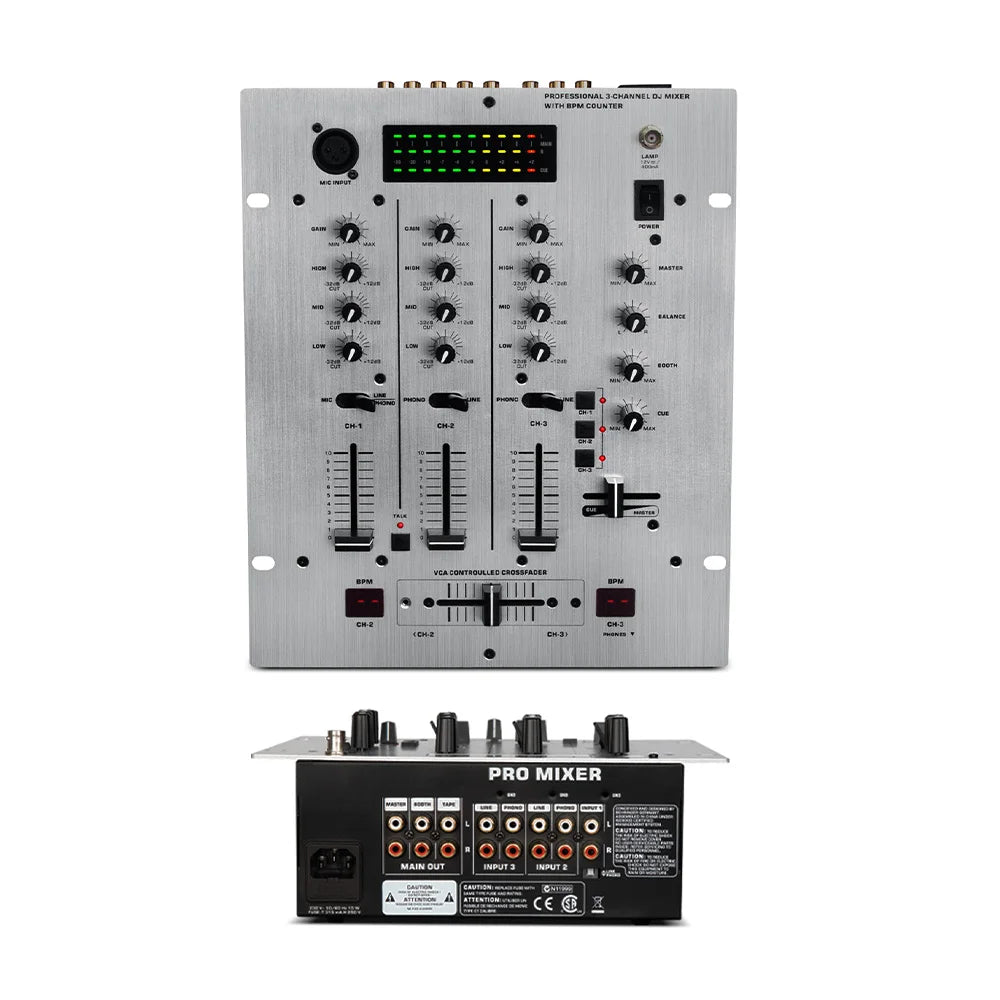 Biner DX626 Professional 3 Channel DJ Mixing With BPM Counter Audio DJ Mixer Console