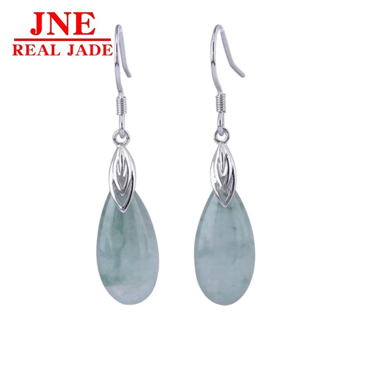 Hanfu Love Earrings  Type a  Jade Earrings 925 Sterling Silver Ice Jade Water Drop Jade Earrings