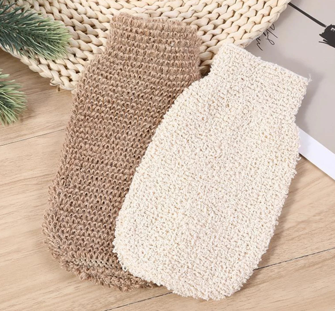 Wholesale Shower Ramie Jute Cotton Fiber Washcloths Body Scrubbers Bath Mitts Exfoliating Bath Gloves