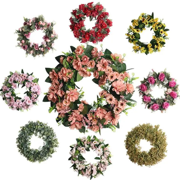 Wedding Christmas Decoration Artificial Rose Daisy Flowers Eucalyptus Leaves Christmas Wreaths for Front Door
