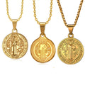 18k Gold Saint Benedict Medal Necklace Stainless Steel Christian Cross Catholic Design Necklace Protection Jewelry for Men Women