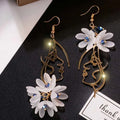 Charm French Flower Petal Long Tassel Earrings Ear Hook Fashion Long Hanging Earrings Crystal Asymmetric Fairy Earrings