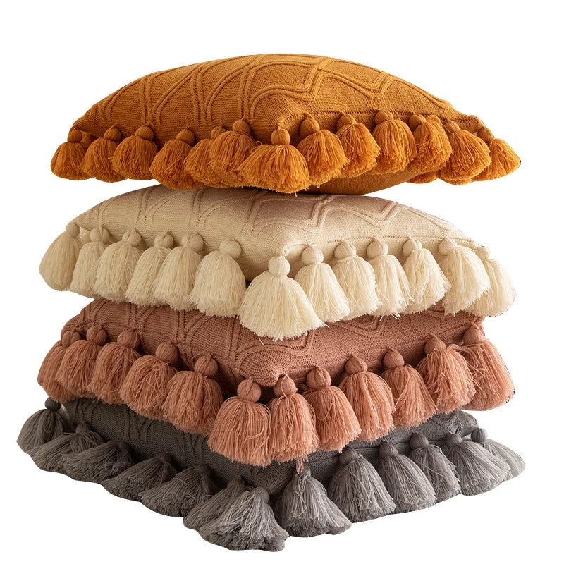 Tufted Throw Pillows Cover Boho Woven Tufted Pillowcase With Tassel Woven Decorative Pillow Cushion Covers